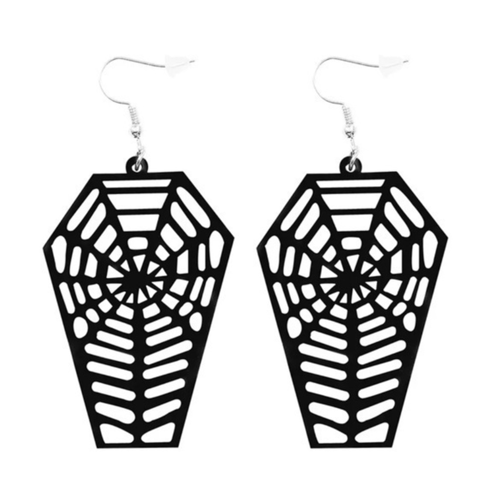 NWT Halloween Costume Gothic Coffin Dead Gothic SpiderWeb Design Dangle Earrings